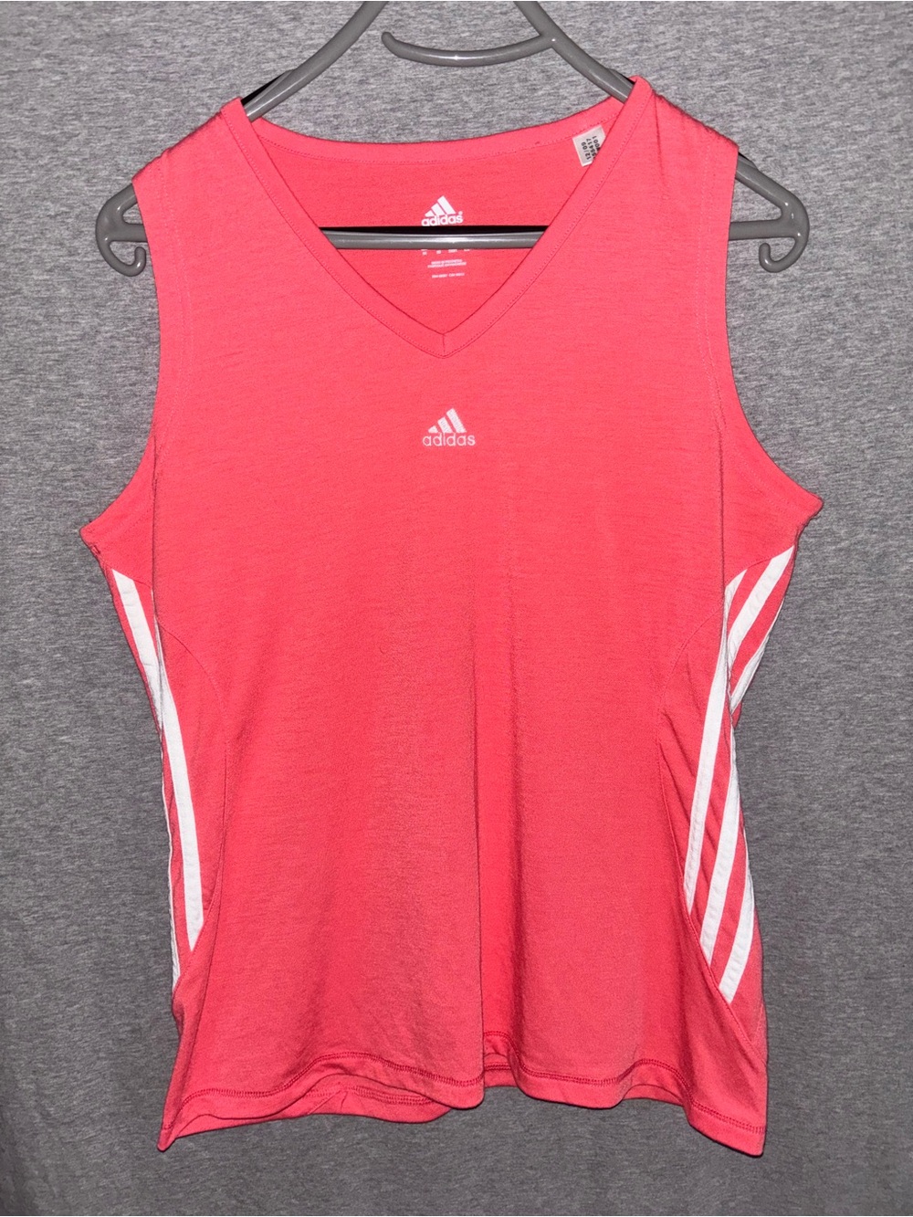 adidas Pink V-Neck Athletic Tank with White Side Stripes